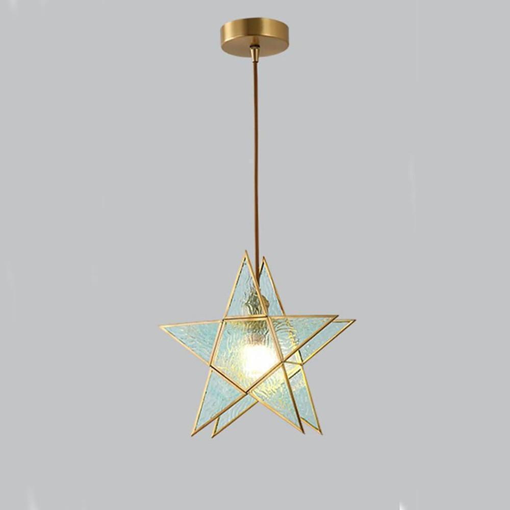 Elegant Double Star Glass Hanging Pendant Light Copper Modern Kitchen Island Lighting