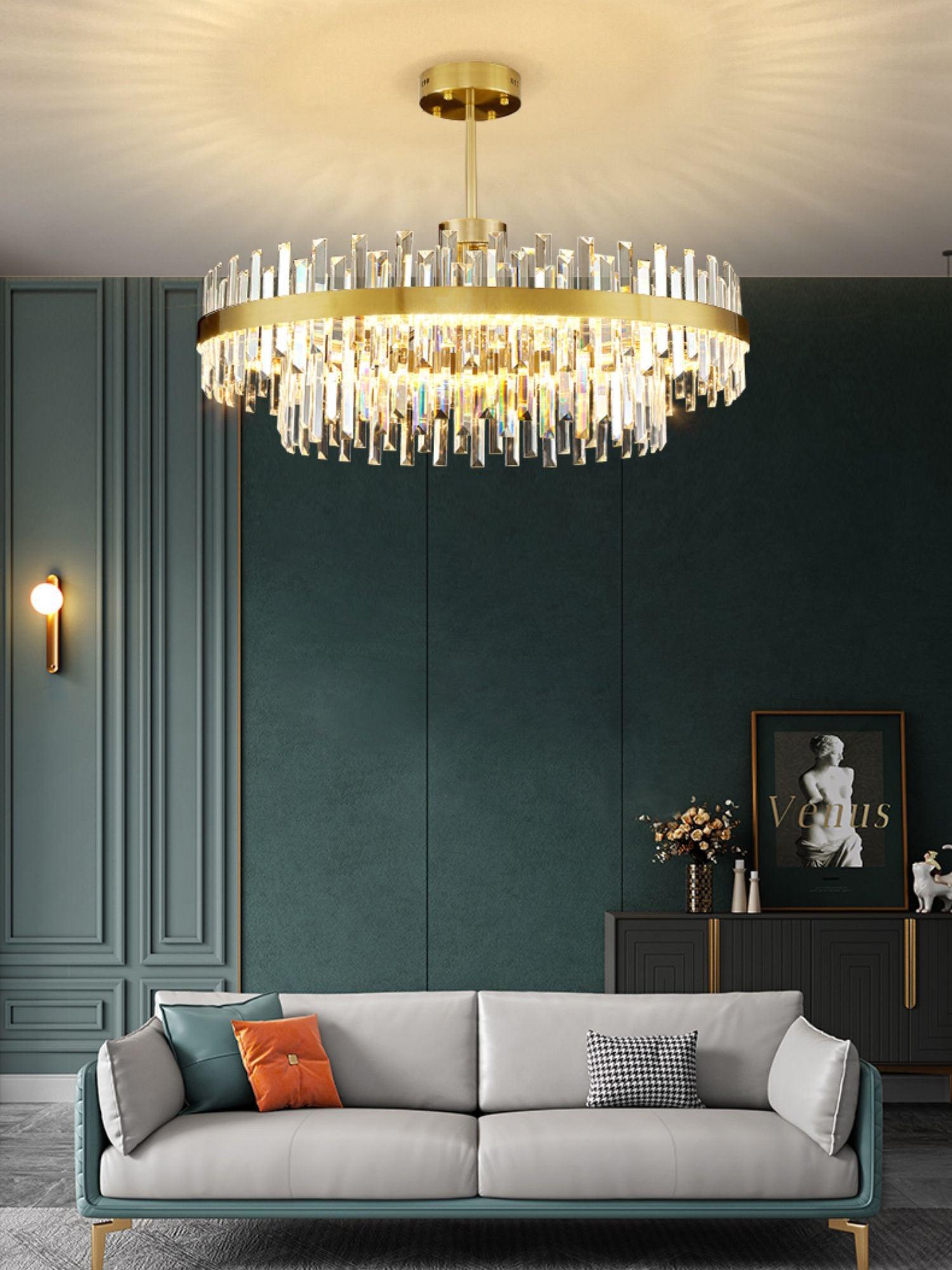 Elegant Drum Glass Candelabrum Crystal Chandelier for Contemporary Home Lighting