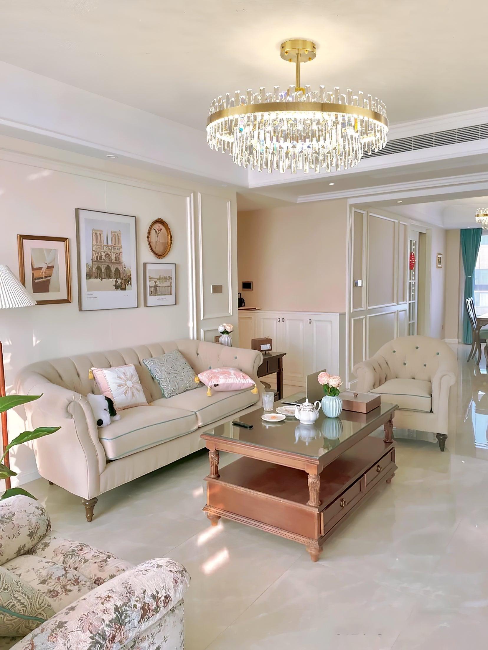 Elegant Drum Glass Candelabrum Crystal Chandelier for Contemporary Home Lighting