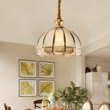 Elegant European Copper and Glass Flower Pendant Light with 3 Step Dimming for Hallways and Entrances