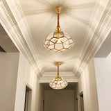 Elegant European Copper and Glass Flower Pendant Light with 3 Step Dimming for Hallways and Entrances