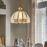 Elegant European Copper and Glass Flower Pendant Light with 3 Step Dimming for Hallways and Entrances