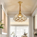 Elegant European Copper and Glass Flower Pendant Light with 3 Step Dimming for Hallways and Entrances