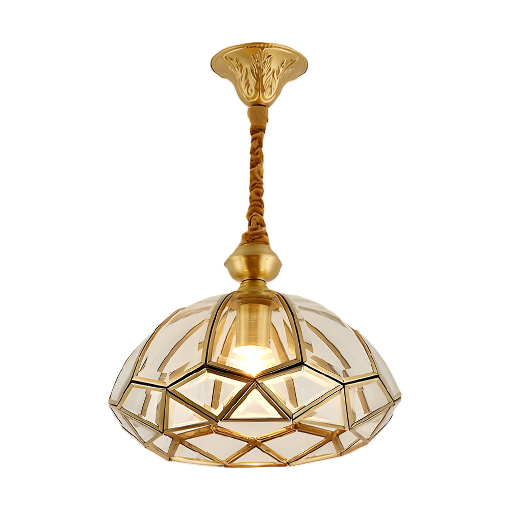 Elegant European Copper and Glass Flower Pendant Light with 3 Step Dimming for Hallways and Entrances
