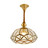 Elegant European Copper and Glass Flower Pendant Light with 3 Step Dimming for Hallways and Entrances