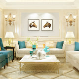 Elegant European Style 2 Light Crystal Glass Wall Sconce with Floral Accents and 3 Color Dimming