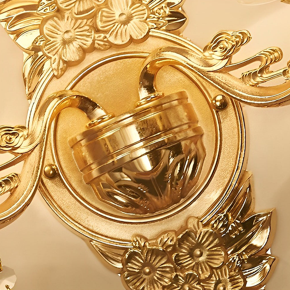 Elegant European Style 2 Light Crystal Glass Wall Sconce with Floral Accents and 3 Color Dimming