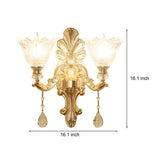 Elegant European Style 2 Light Crystal Glass Wall Sconce with Floral Accents and 3 Color Dimming