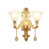 Elegant European Style 2 Light Crystal Glass Wall Sconce with Floral Accents and 3 Color Dimming