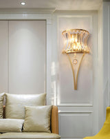 Elegant Fantania Crystal Arc Wall Sconce Gold Metal Indoor Lighting Set of Two