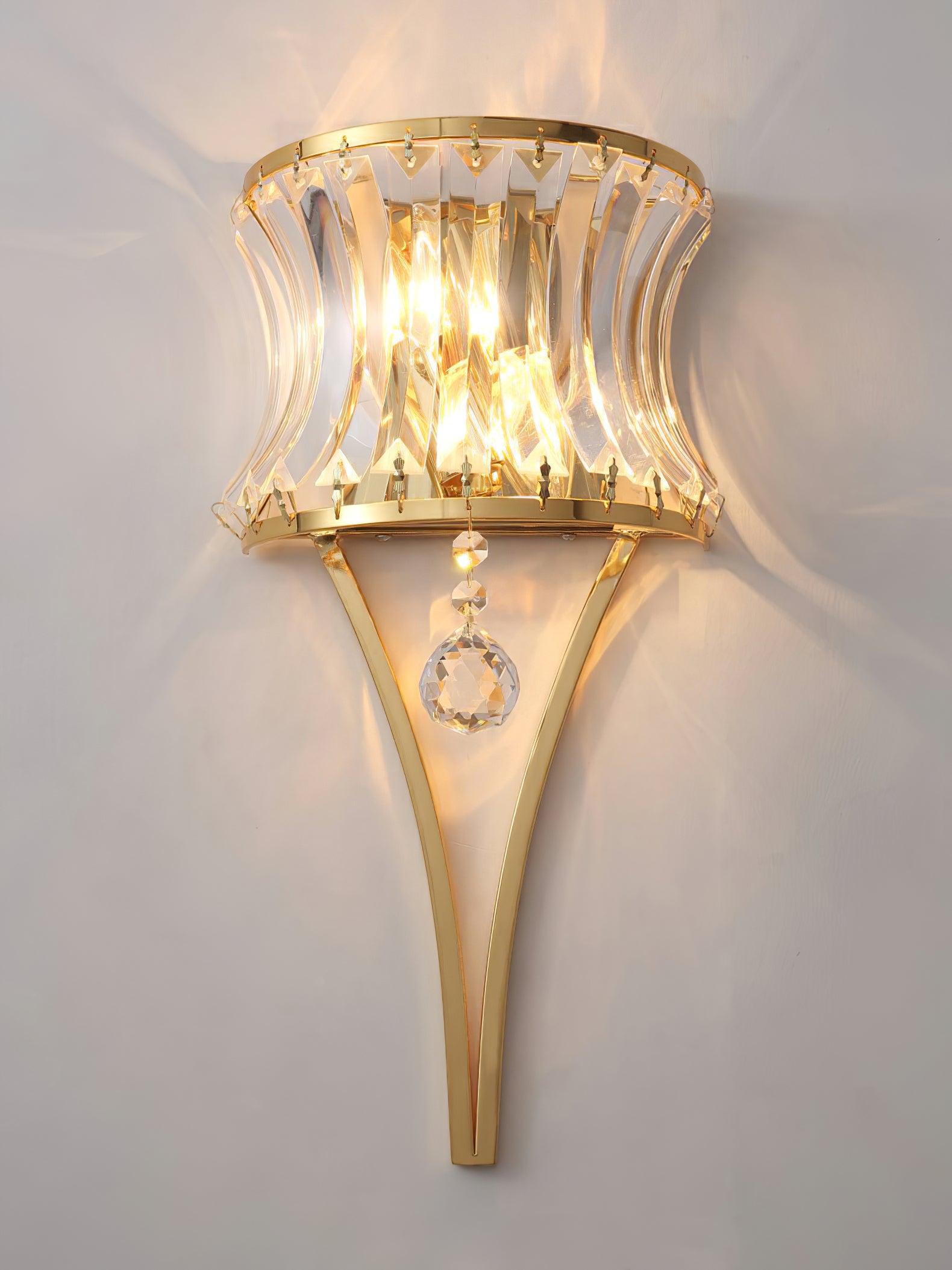 Elegant Fantania Crystal Arc Wall Sconce Gold Metal Indoor Lighting Set of Two