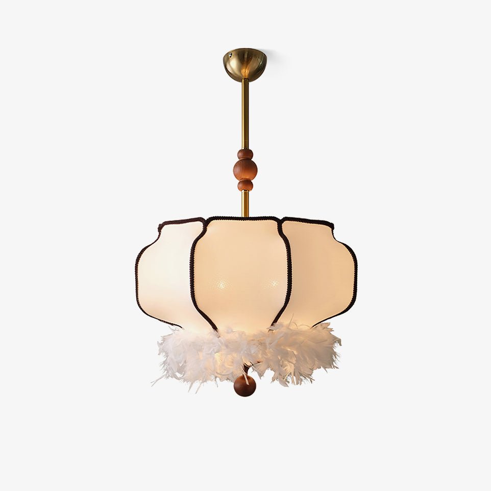 Elegant Feathered Lantern Pendant Light with Organic Curves and Walnut Finish