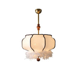 Elegant Feathered Lantern Pendant Light with Organic Curves and Walnut Finish
