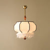 Elegant Feathered Lantern Pendant Light with Organic Curves and Walnut Finish
