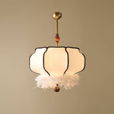 Elegant Feathered Lantern Pendant Light with Organic Curves and Walnut Finish