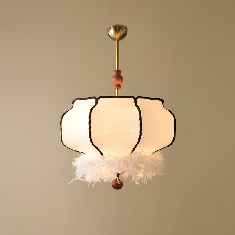 Elegant Feathered Lantern Pendant Light with Organic Curves and Walnut Finish