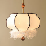 Elegant Feathered Lantern Pendant Light with Organic Curves and Walnut Finish