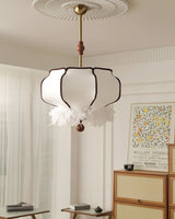 Elegant Feathered Lantern Pendant Light with Organic Curves and Walnut Finish