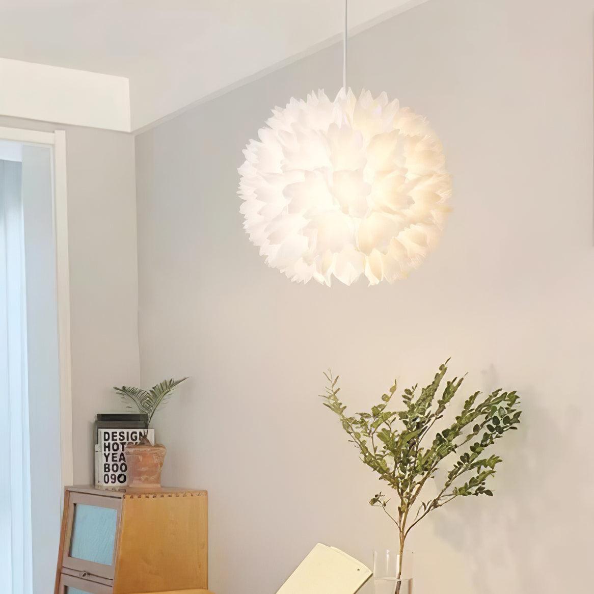 Elegant Floral Ball Pendant Light White PVC Petal Design Modern Hanging Chandelier