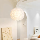 Elegant Floral Ball Pendant Light White PVC Petal Design Modern Hanging Chandelier