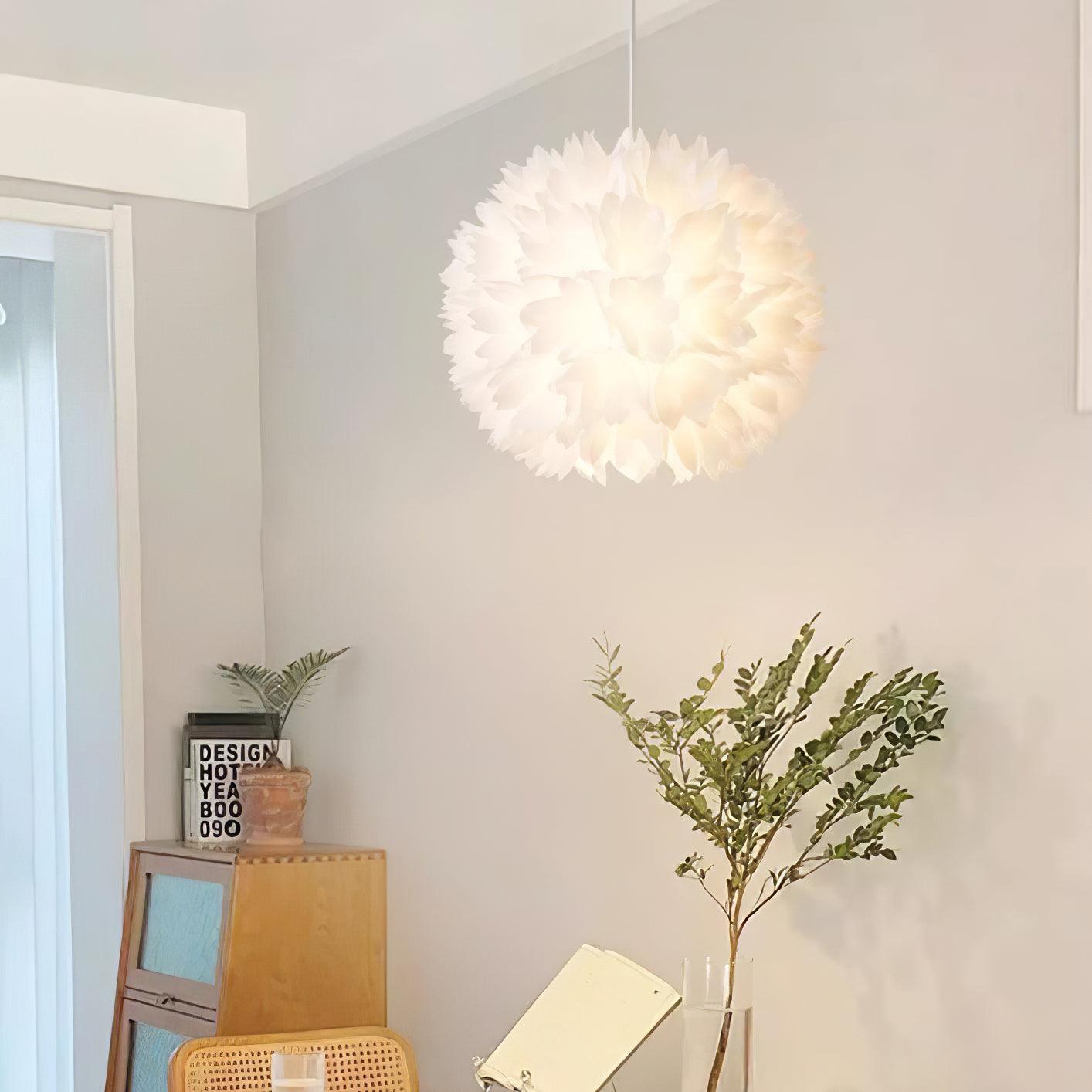 Elegant Floral Ball Pendant Light White PVC Petal Design Modern Hanging Chandelier