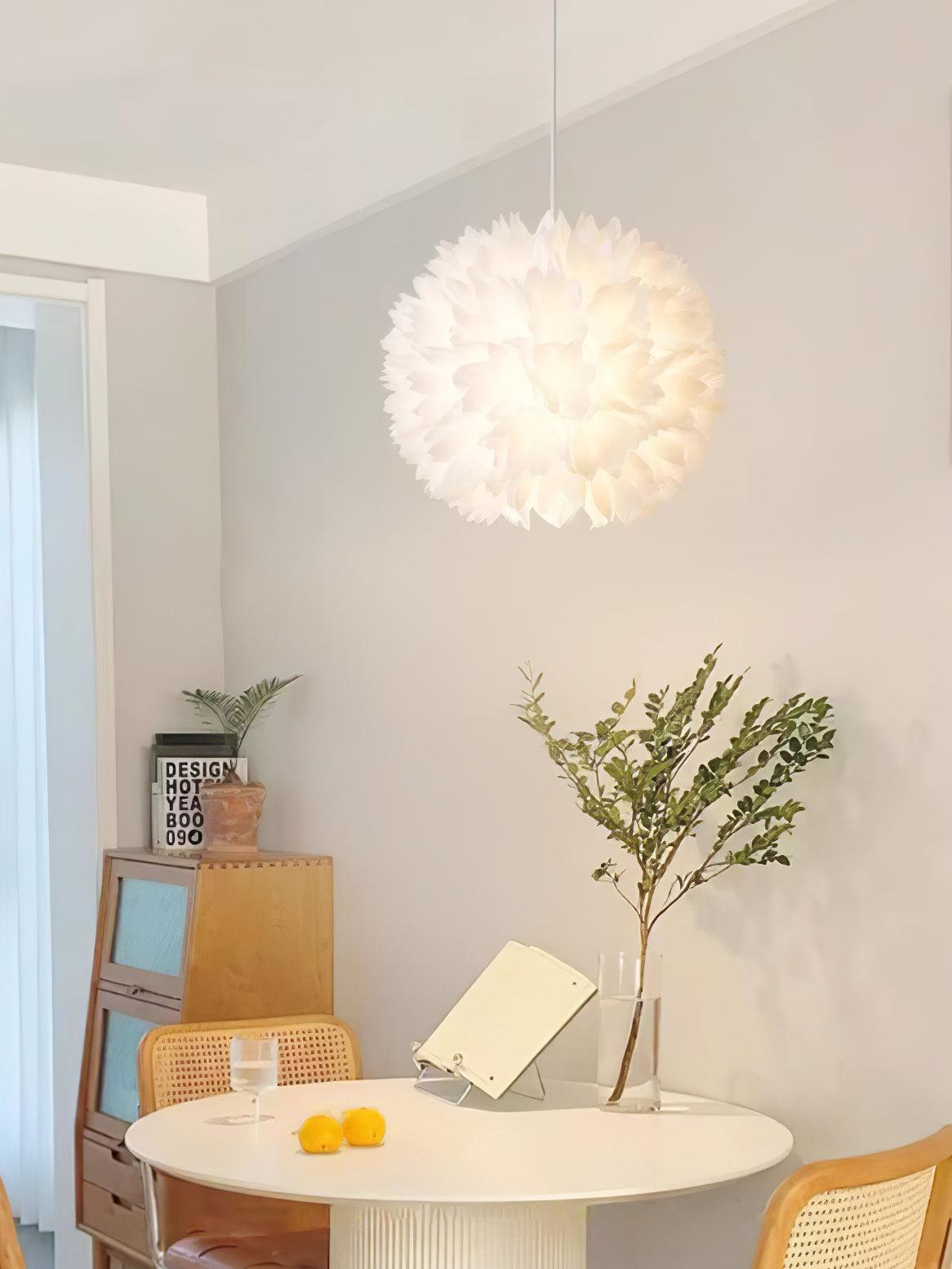 Elegant Floral Ball Pendant Light White PVC Petal Design Modern Hanging Chandelier