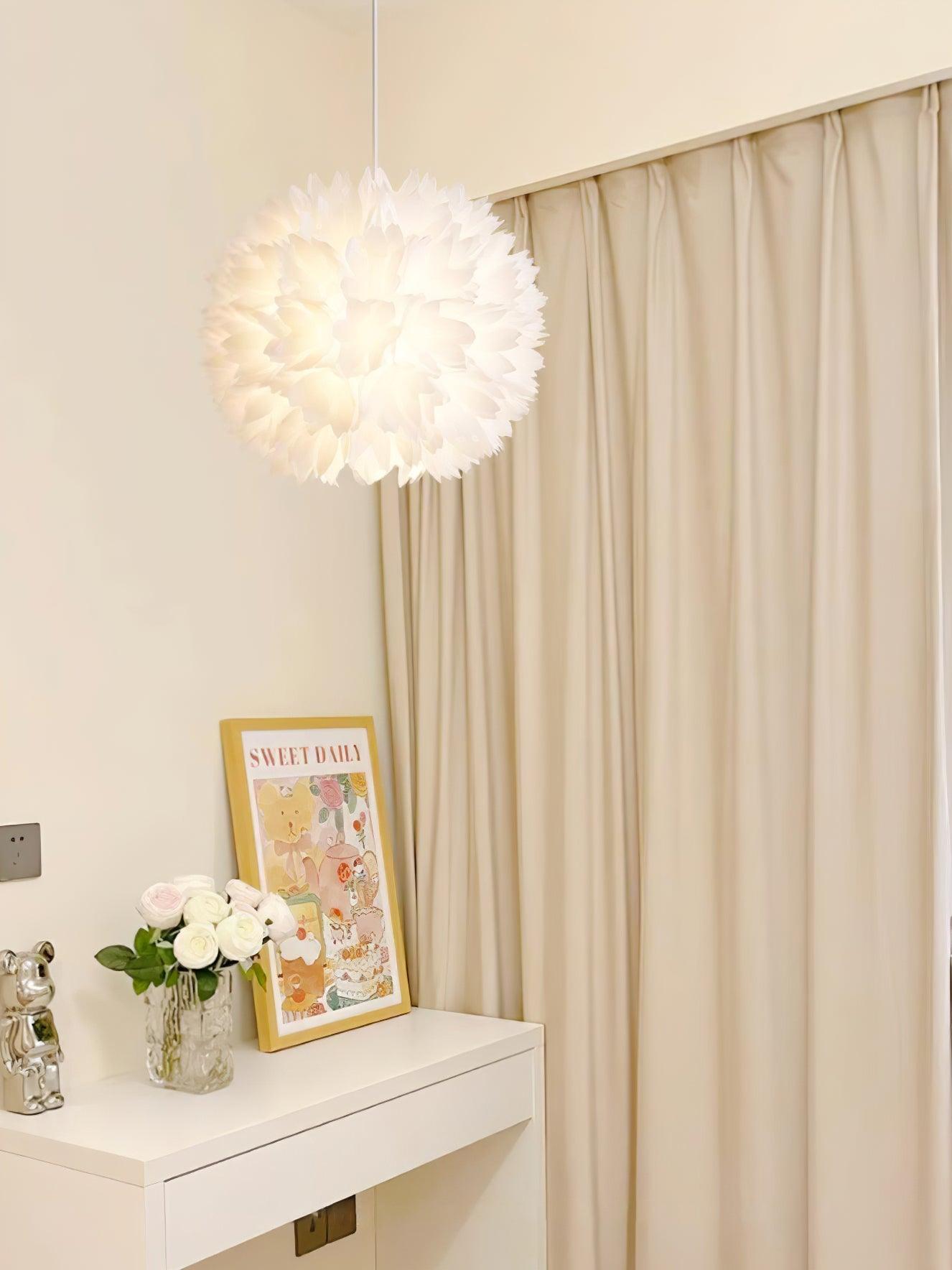 Elegant Floral Ball Pendant Light White PVC Petal Design Modern Hanging Chandelier