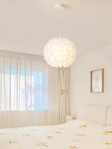 Elegant Floral Ball Pendant Light White PVC Petal Design Modern Hanging Chandelier
