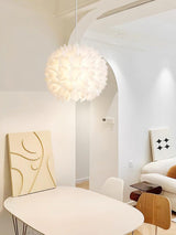 Elegant Floral Ball Pendant Light White PVC Petal Design Modern Hanging Chandelier