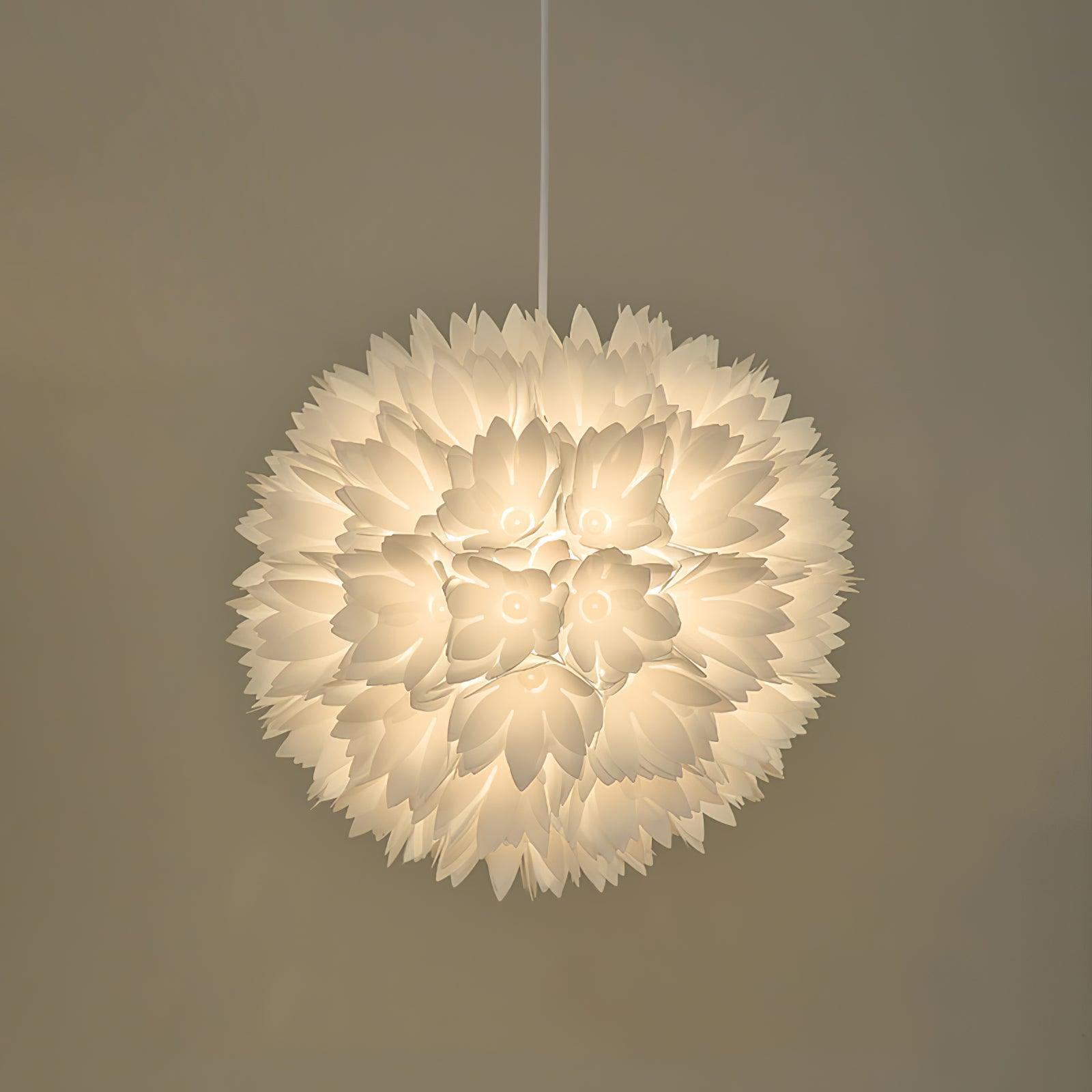 Elegant Floral Ball Pendant Light White PVC Petal Design Modern Hanging Chandelier