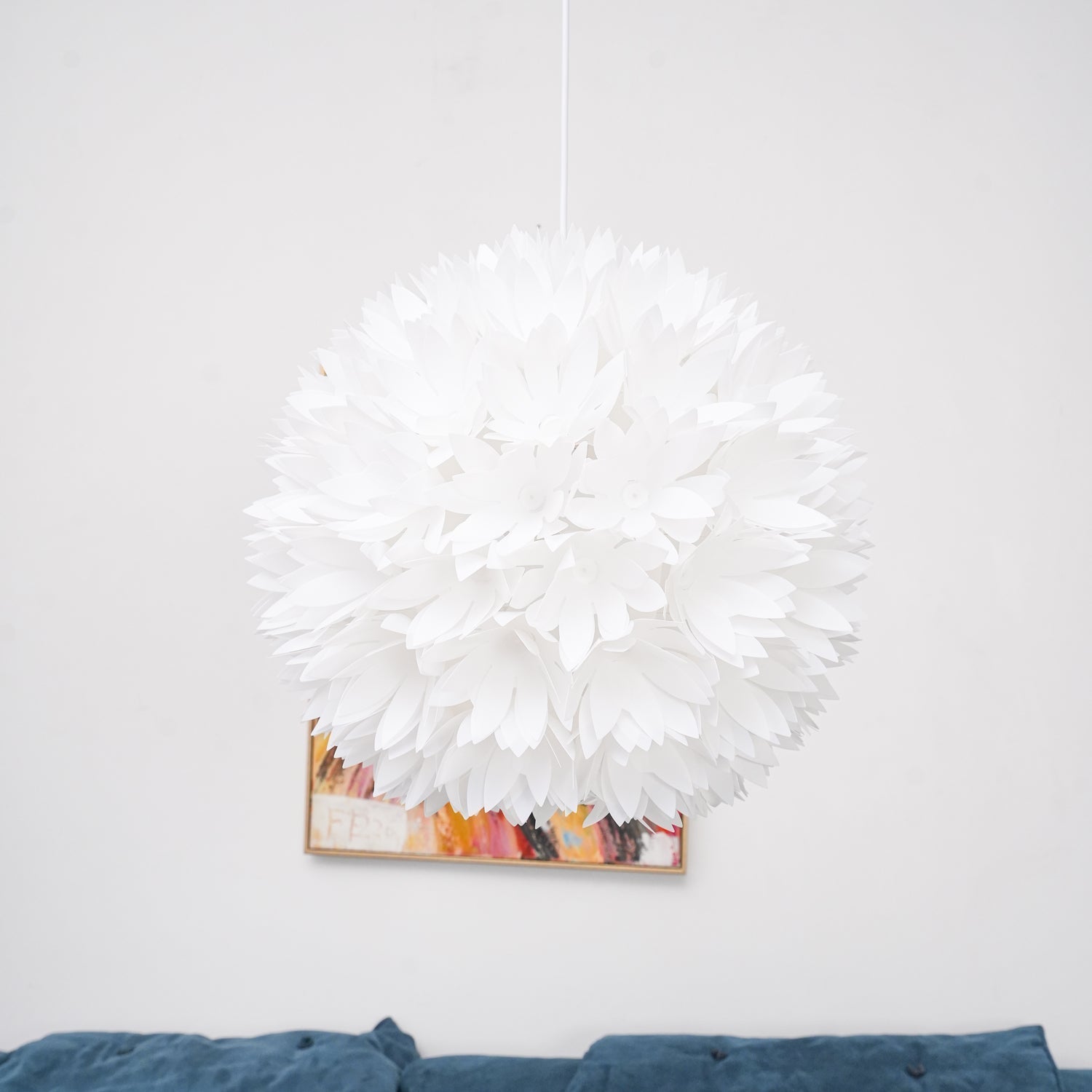 Elegant Floral Ball Pendant Light White PVC Petal Design Modern Hanging Chandelier
