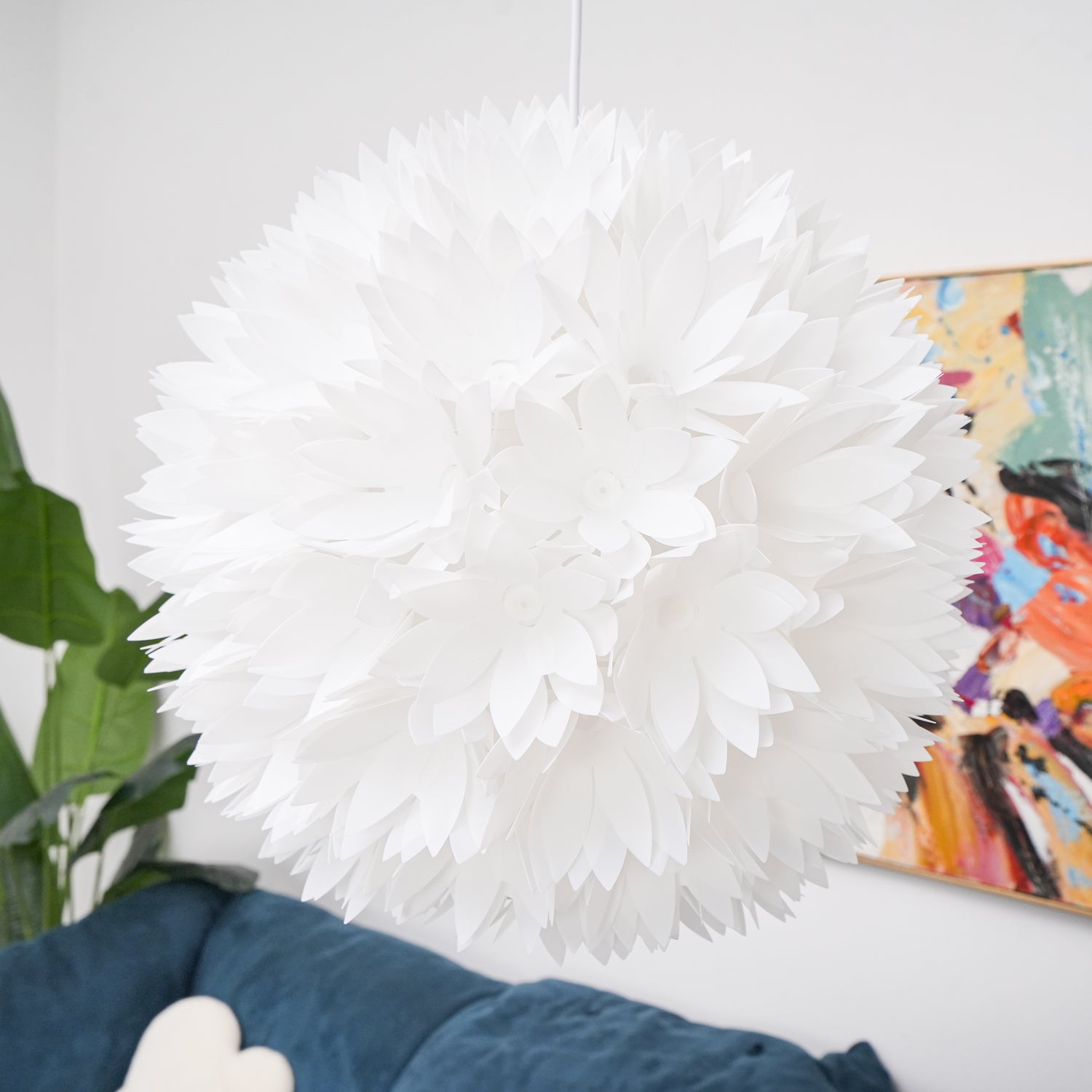 Elegant Floral Ball Pendant Light White PVC Petal Design Modern Hanging Chandelier