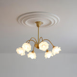 Elegant Floral Rose Glass and Copper Chandelier Ceiling Light for Interior Living Spaces