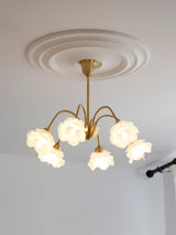 Elegant Floral Rose Glass and Copper Chandelier Ceiling Light for Interior Living Spaces