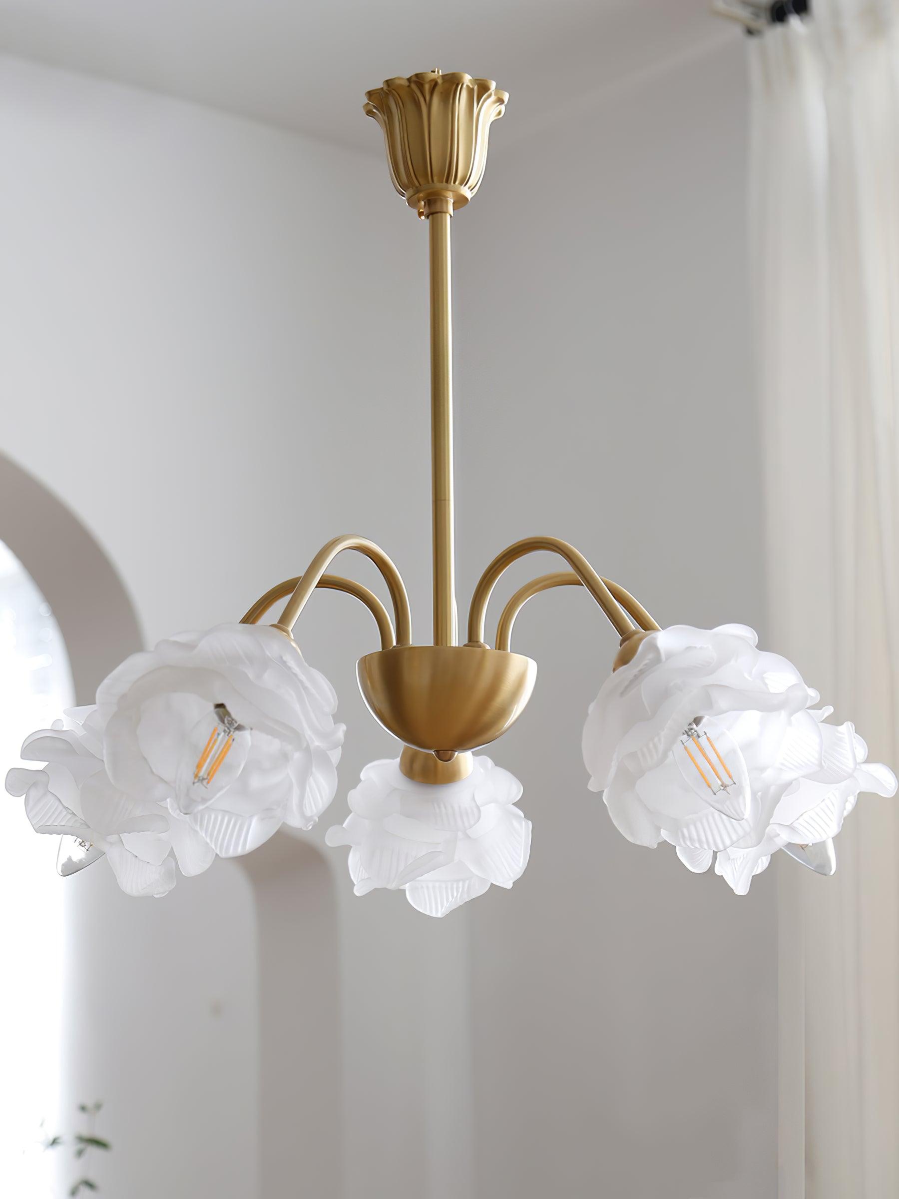 Elegant Floral Rose Glass and Copper Chandelier Ceiling Light for Interior Living Spaces