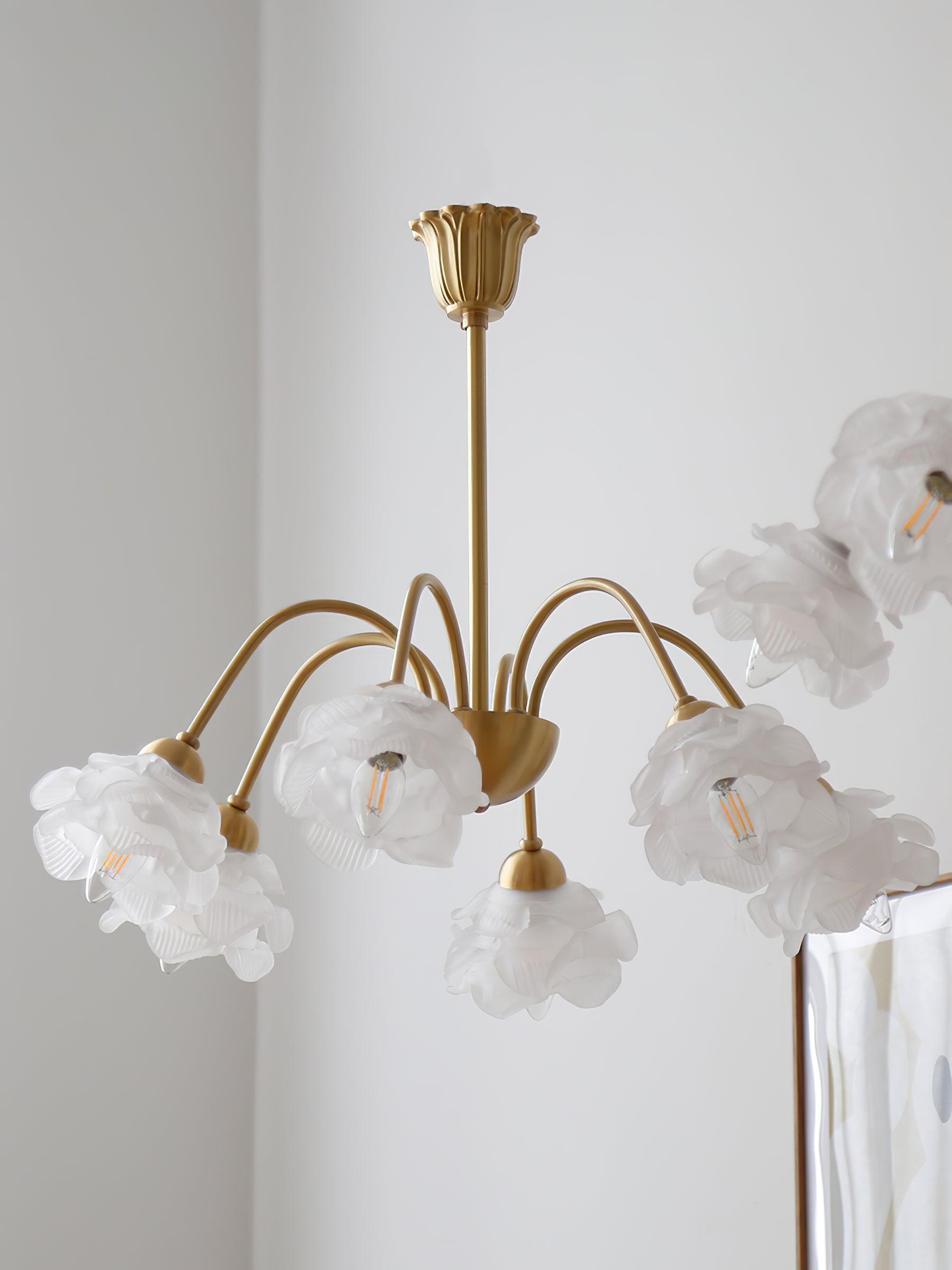 Elegant Floral Rose Glass and Copper Chandelier Ceiling Light for Interior Living Spaces