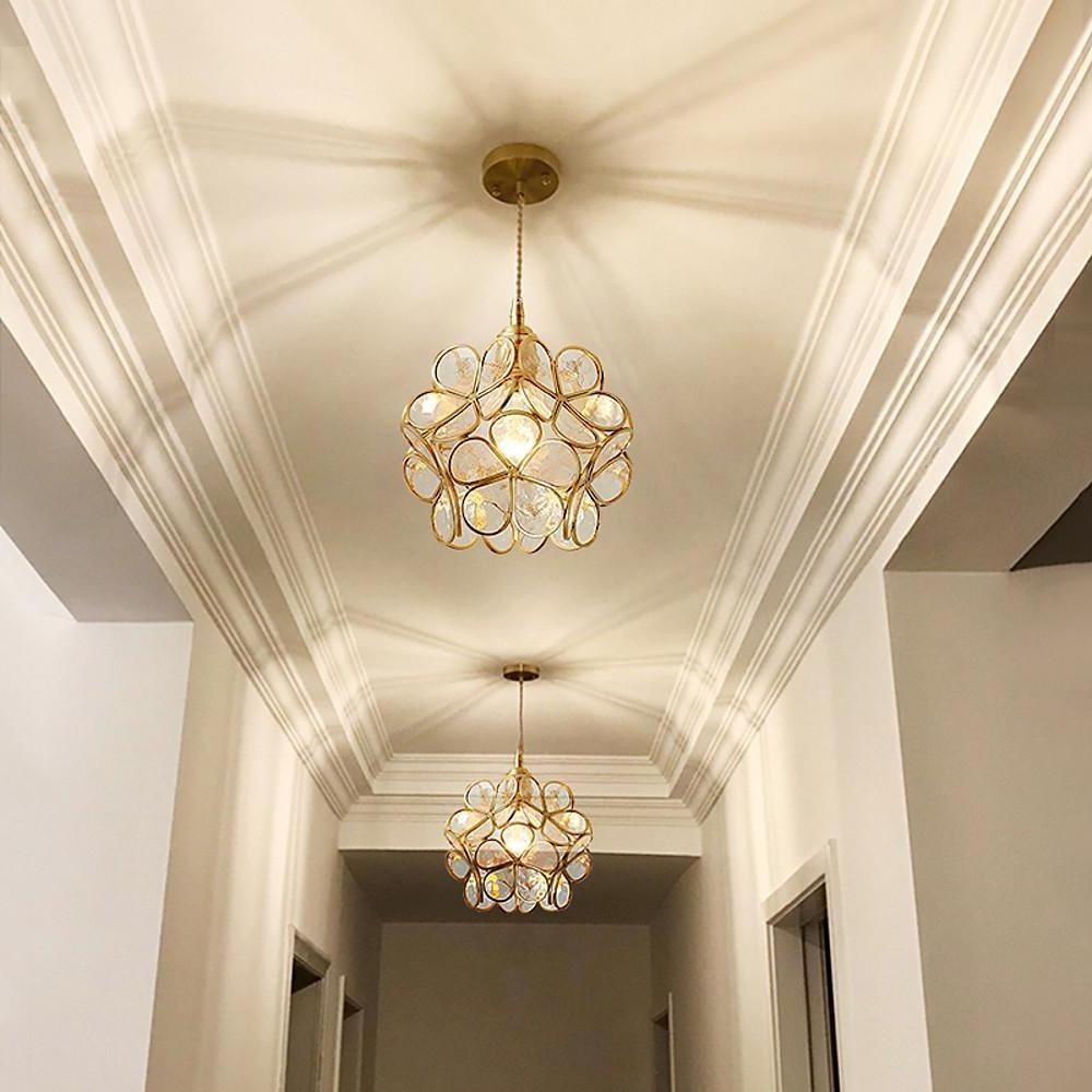 Elegant Flower Shaped Glass Pendant Light Copper Hanging Ceiling Fixture for Modern Home Decor