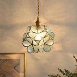 Elegant Flower Shaped Glass Pendant Light Copper Hanging Ceiling Fixture for Modern Home Decor