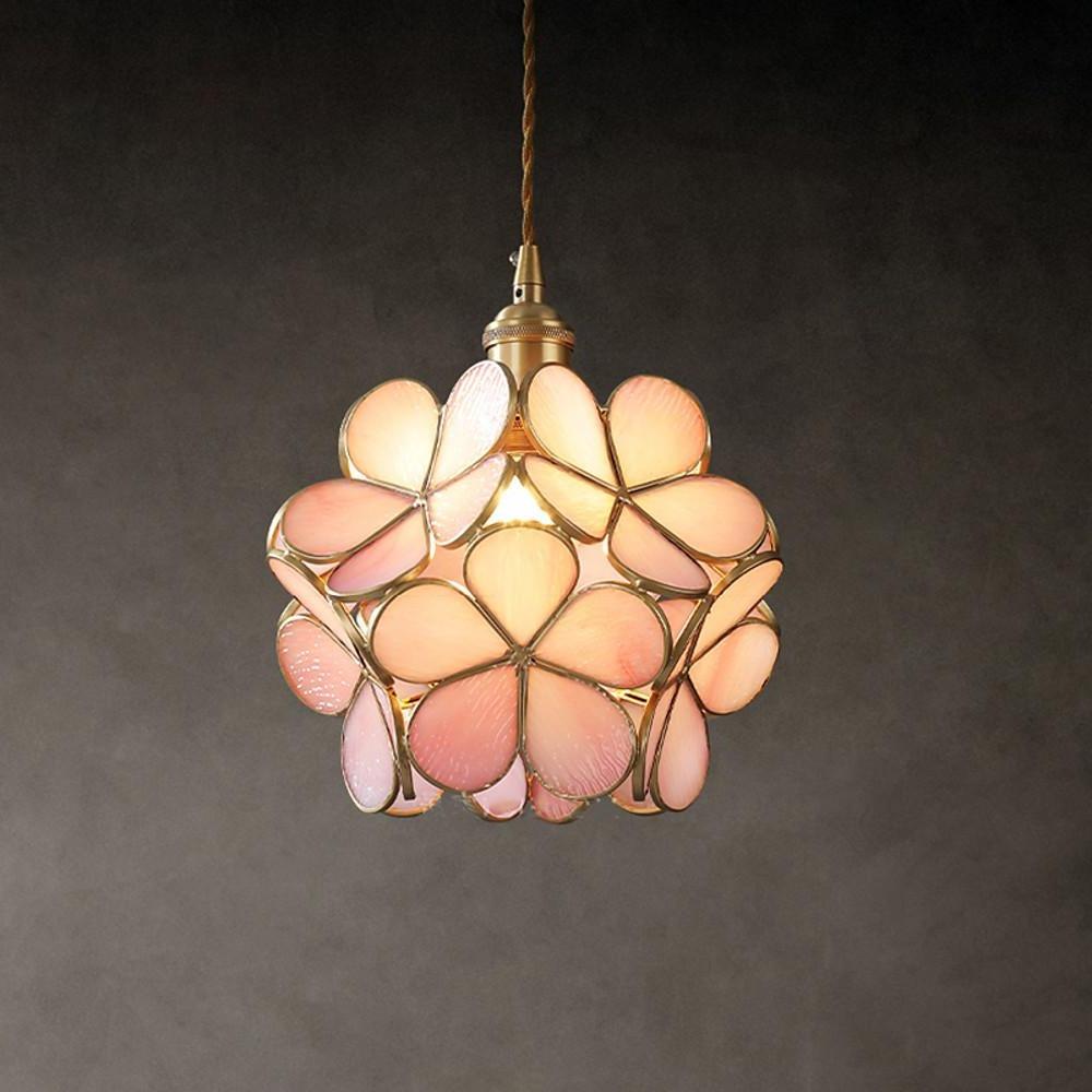 Elegant Flower Shaped Glass Pendant Light Copper Hanging Ceiling Fixture for Modern Home Decor