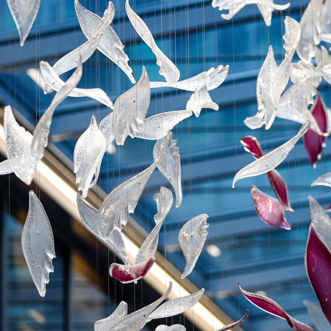 Elegant Flying Glass Feather Crown LED Chandelier for Large Foyers and Living Areas