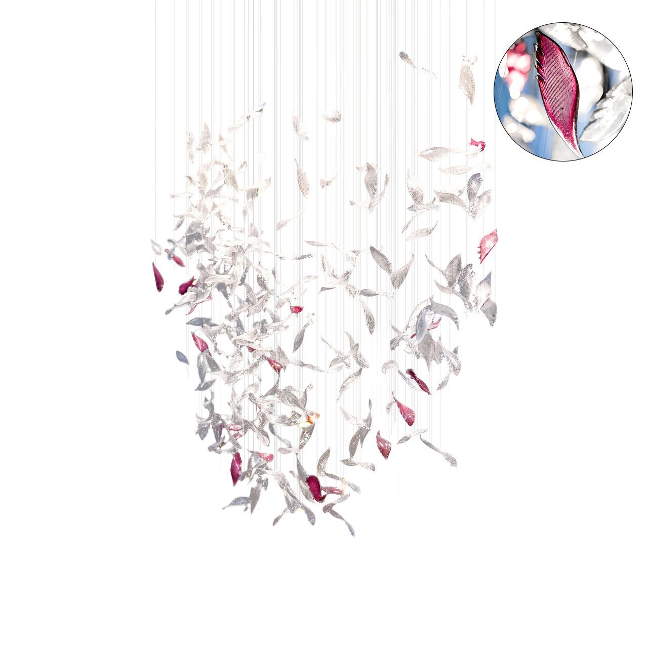 Elegant Flying Glass Feather Crown LED Chandelier for Large Foyers and Living Areas