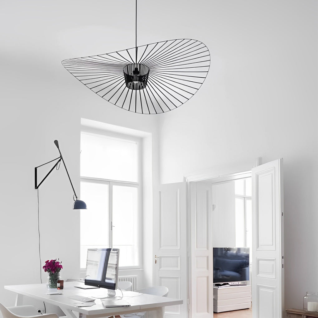 Elegant French Hat Design Fabric Pendant Light Modern Nordic Chandelier for Bedroom and Living Room