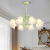 Elegant French Pastoral White Flower Chandelier 8 Light Floral Pendant with 3 Step Dimming