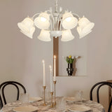 Elegant French Pastoral White Flower Chandelier 8 Light Floral Pendant with 3 Step Dimming