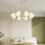 Elegant French Pastoral White Flower Chandelier 8 Light Floral Pendant with 3 Step Dimming