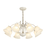Elegant French Pastoral White Flower Chandelier 8 Light Floral Pendant with 3 Step Dimming