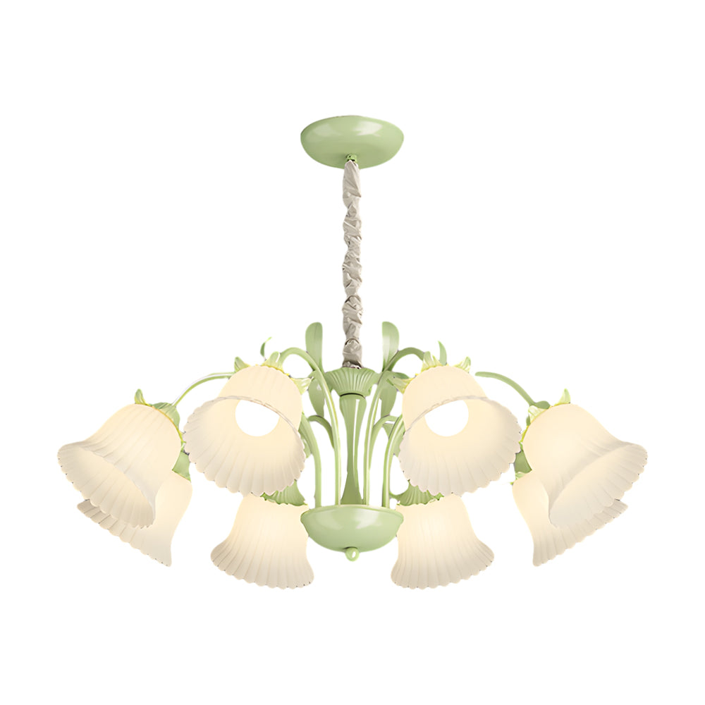 Elegant French Pastoral White Flower Chandelier 8 Light Floral Pendant with 3 Step Dimming