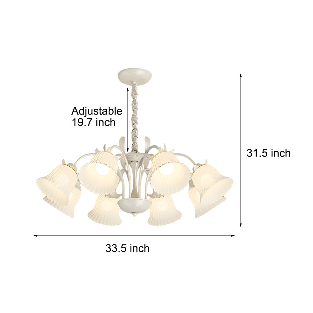 Elegant French Pastoral White Flower Chandelier 8 Light Floral Pendant with 3 Step Dimming