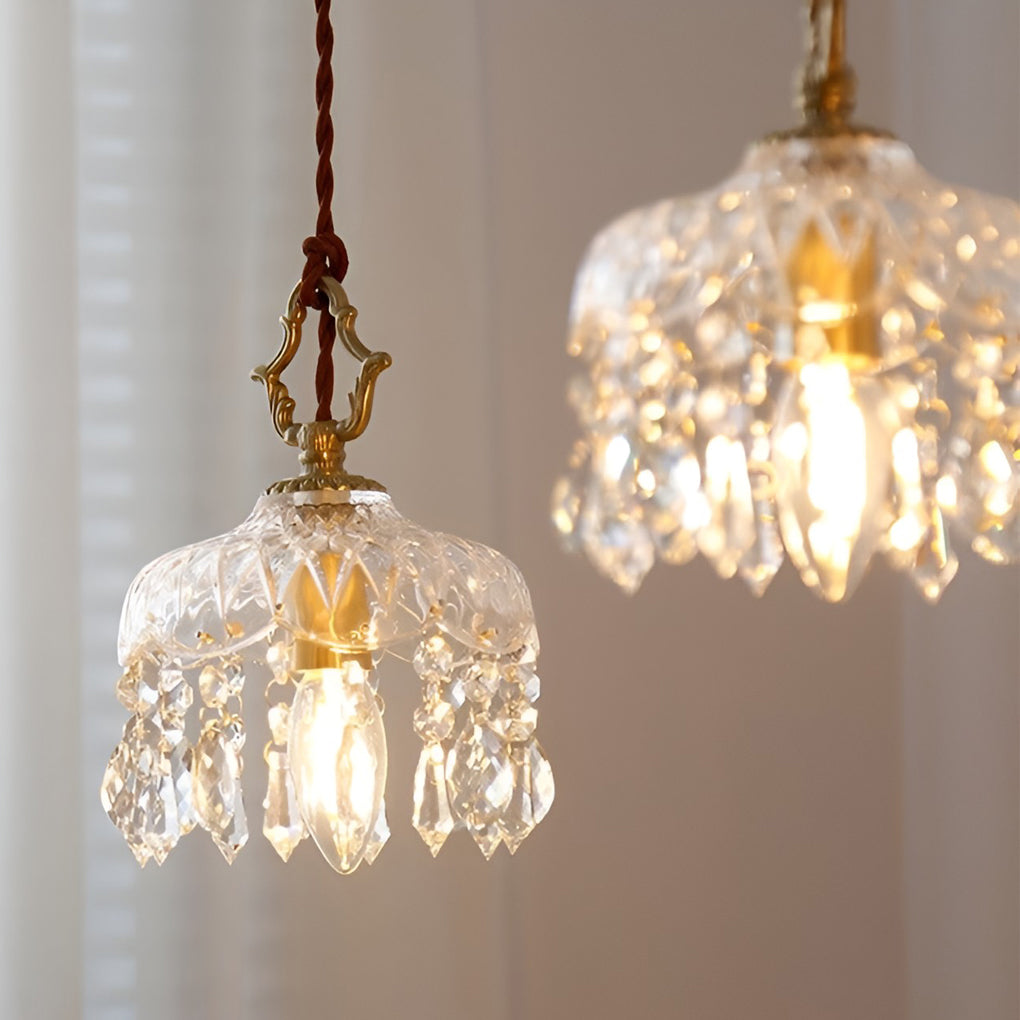 Elegant French Style Crystal Glass Pendant Lamp Vintage Gold LED Hanging Ceiling Light