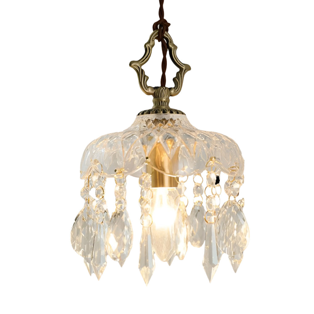 Elegant French Style Crystal Glass Pendant Lamp Vintage Gold LED Hanging Ceiling Light